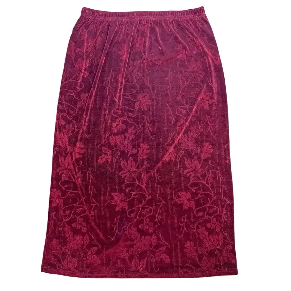 Y2K Draper’s & Damon’s Red Burnout Floral Midi Skirt Petite Large